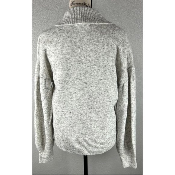 NWT Madewell Shawl Collar Sweater Grey Marled Knit Pullover Puff Sleeve Medium - Picture 6 of 12